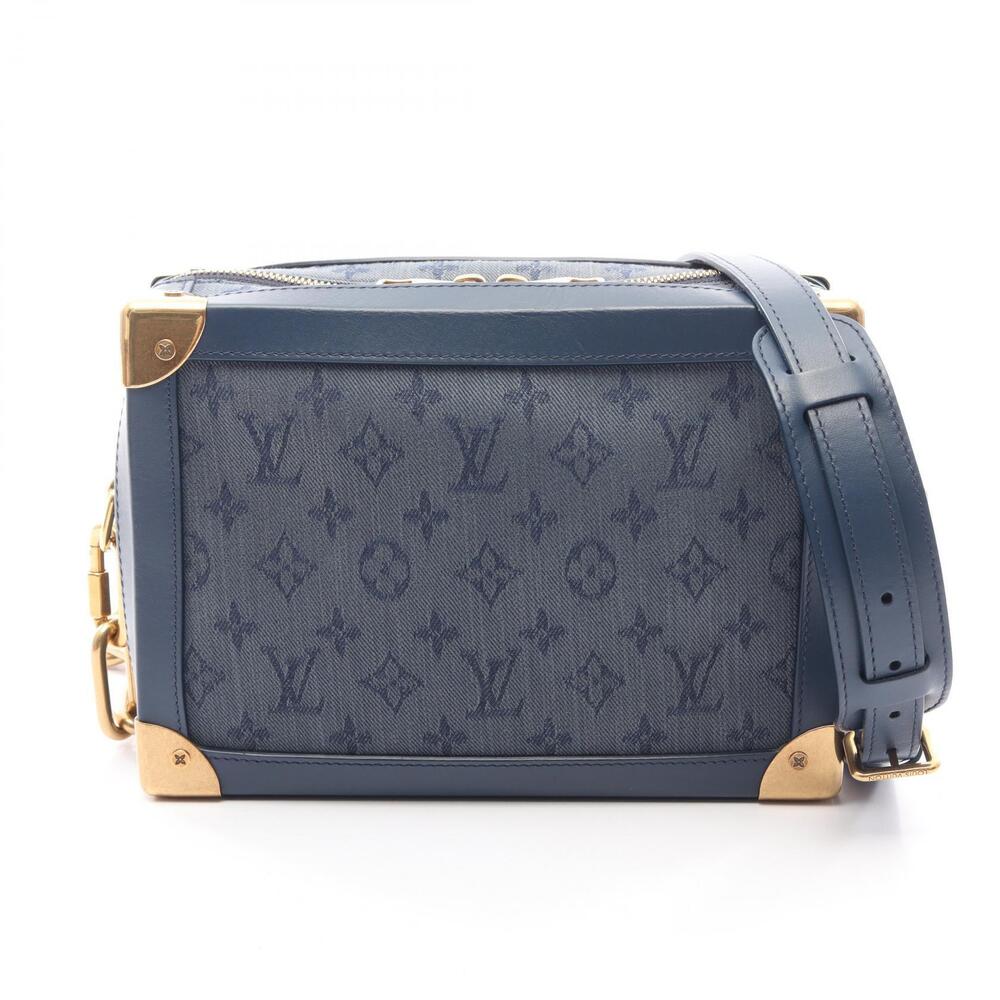 Louis Vuitton Soft Trunk Shoulder Bag Denim Leather Monogram Blue Navy Blue